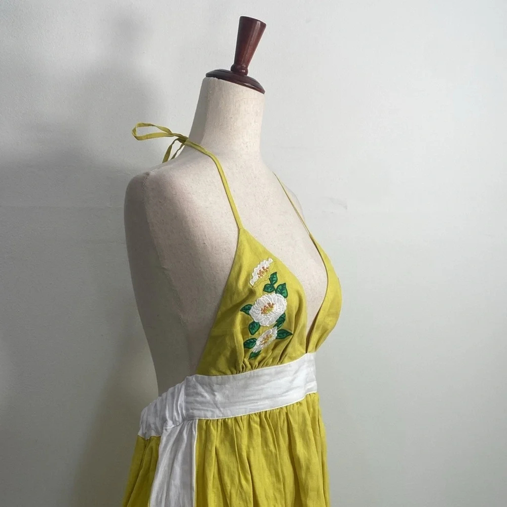 Fanm Mon Halter Linen Dress Medium Floral Embroidered NWT - Picture 5 of 14
